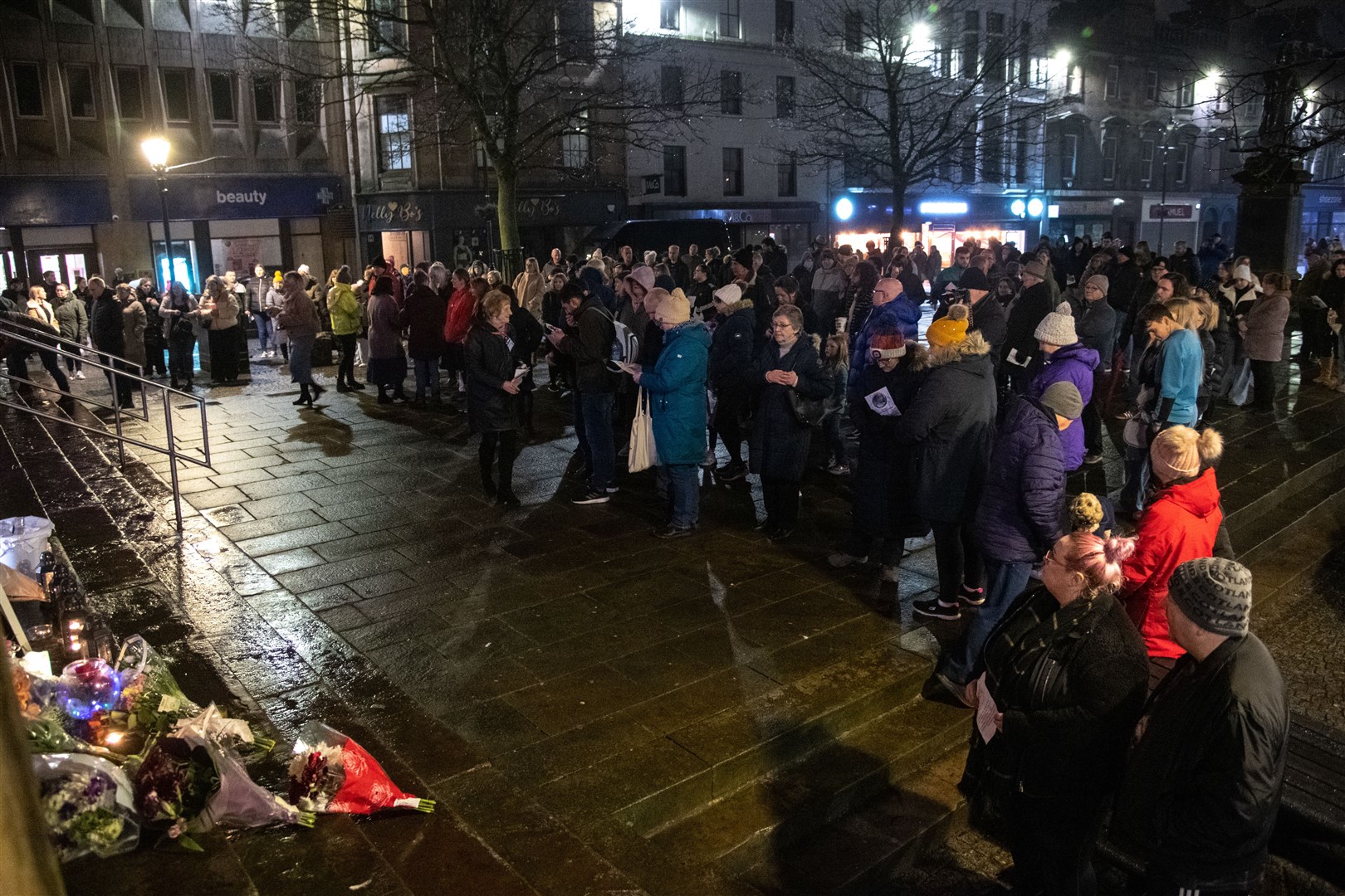 The vigil held on the Plainstones in Elgin, outside St Giles' Church on Saturday night (in memory of Keith Rollinson. Picture: Daniel Forsyth
