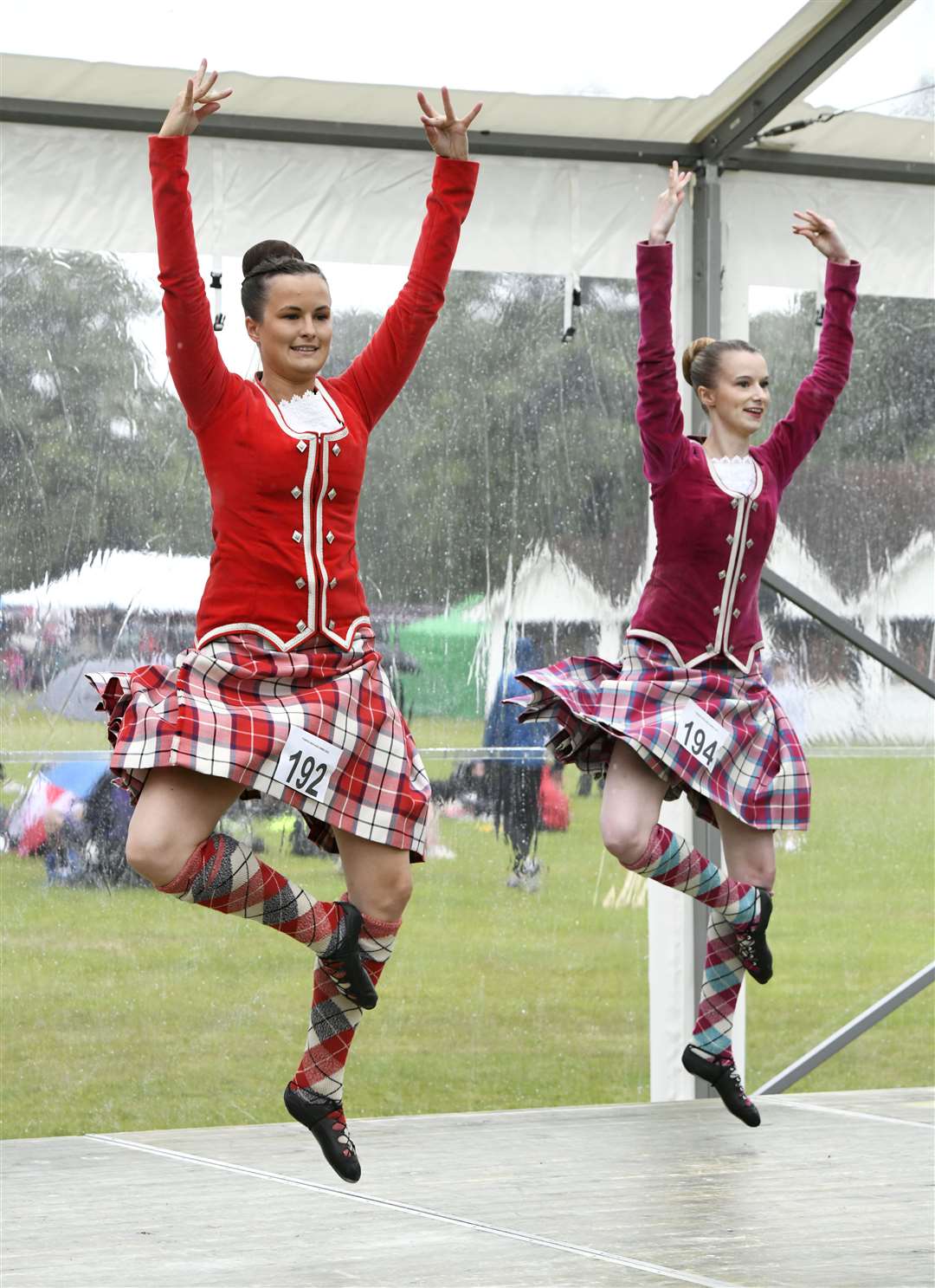 #192 Becky Dempster and #194 Catriona Dempster both from Huntly in the middle of their first choreography piece, The Highland Fling. ..Forres Highland Games 2022...Picture: Beth Taylor.