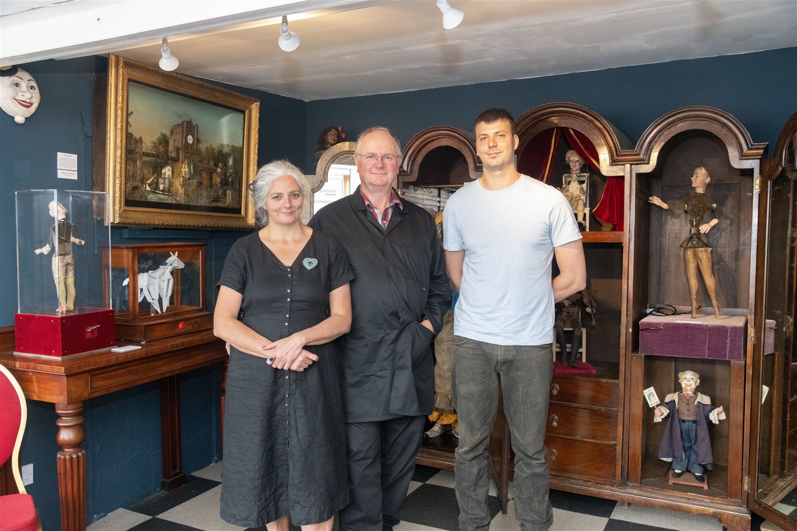 From left: Maria, Michael and Hector Start have opened a new shop, House of Automata (clockwork moving sculptures) in Forres...Picture: Beth Taylor.