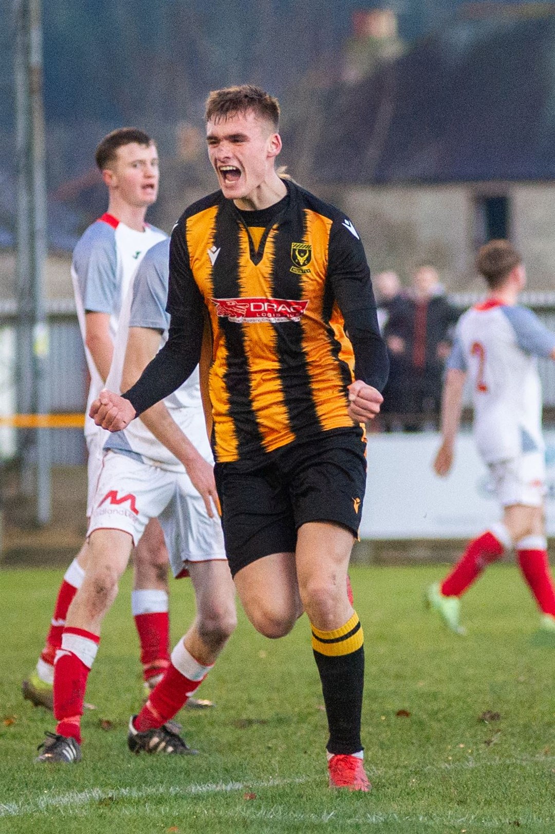Joel MacBeath celebrates scoring for Huntly, where he was on loan from Elgin City. Picture: Daniel Forsyth..