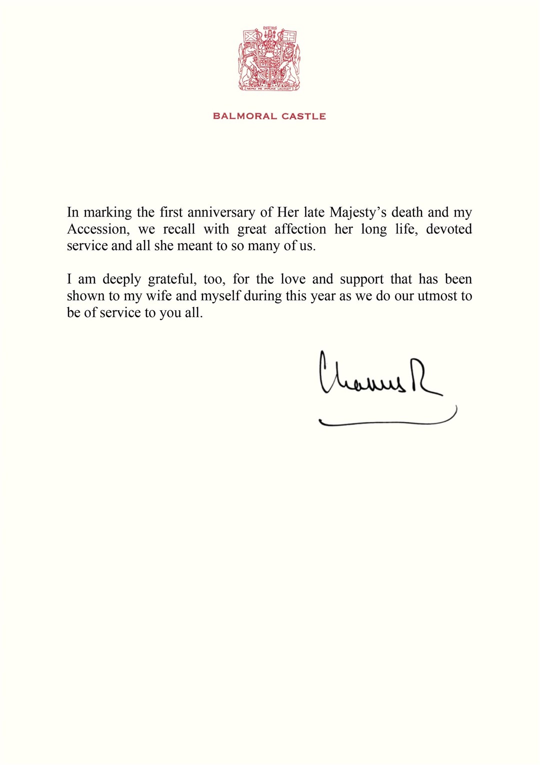 The King’s message on his accession day (His Majesty King Charles III 2023/PA)