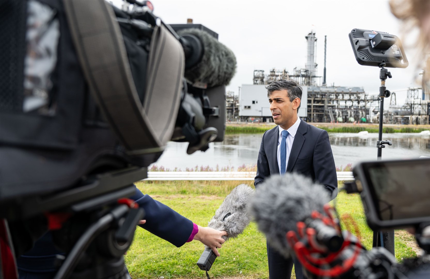 Prime Minister Rishi Sunak speaking to the media during his visit to Shell St Fergus Gas Plant in Peterhead (Euan Duff/PA)