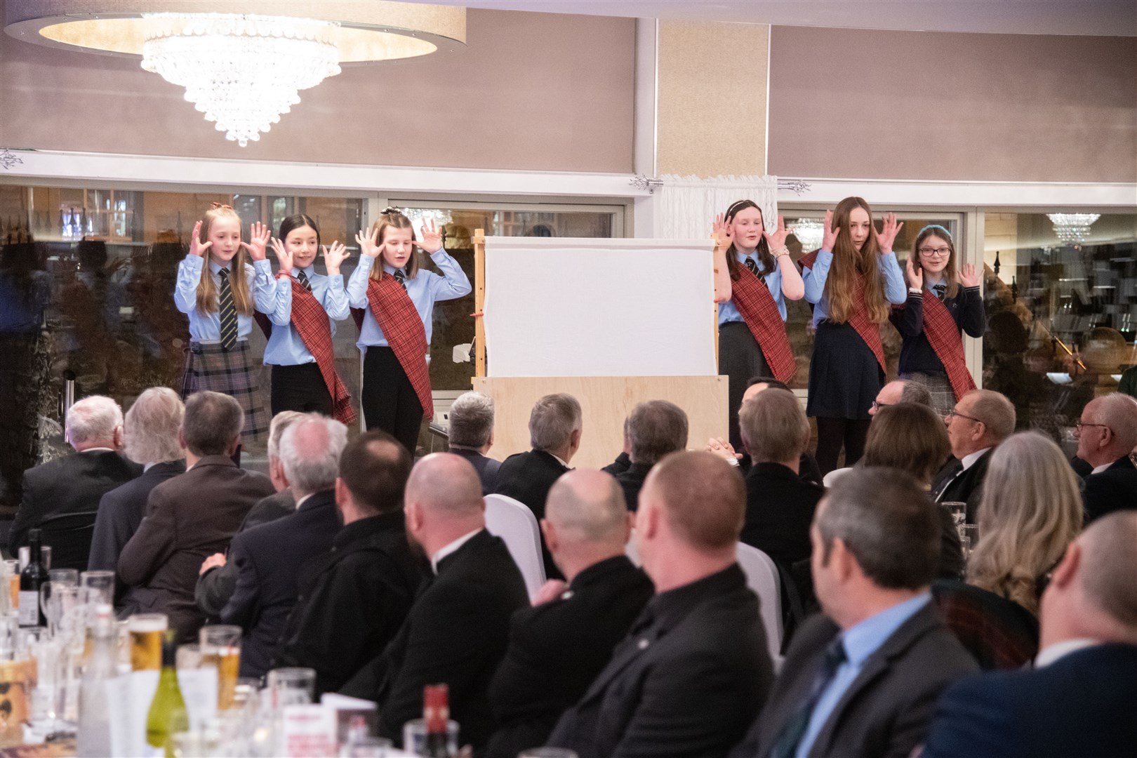 Hopeman Primary School pupils performed at the start of the supper. ..Elgin Burns Club's 2023 Burns Supper held at the Mansefield Hotel in Elgin. ..Picture: Daniel Forsyth..