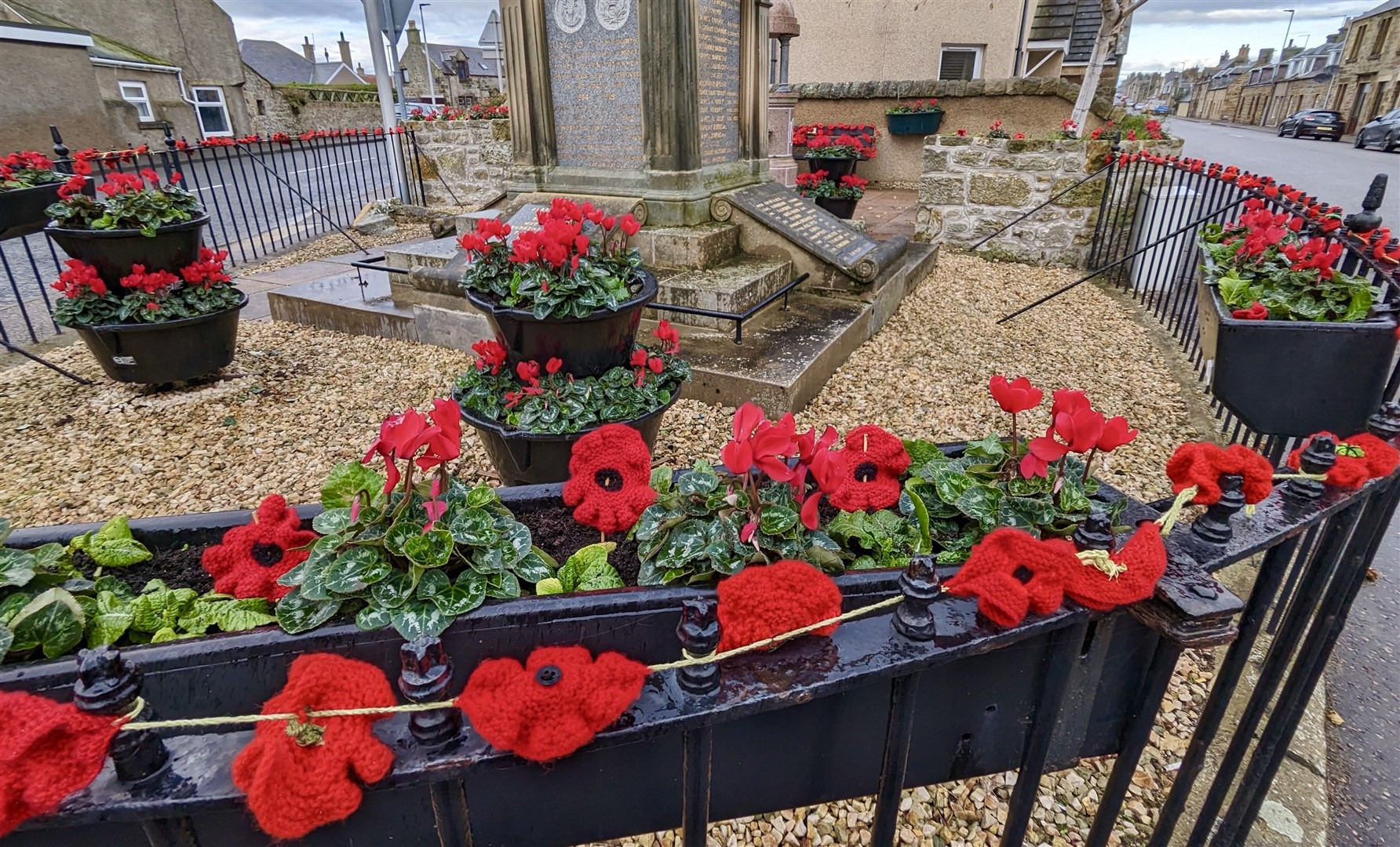 Poppies around the perimeter of the cenotaph in Burghead. Picture: Helen Elder