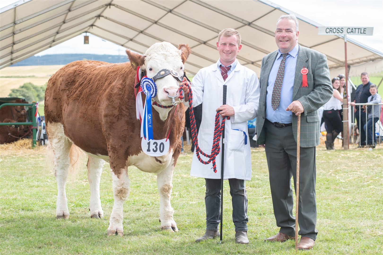 Islavale Lullaby, with handler Reece Simmers and judge David Lowry...Picture: Daniel Forsyth..