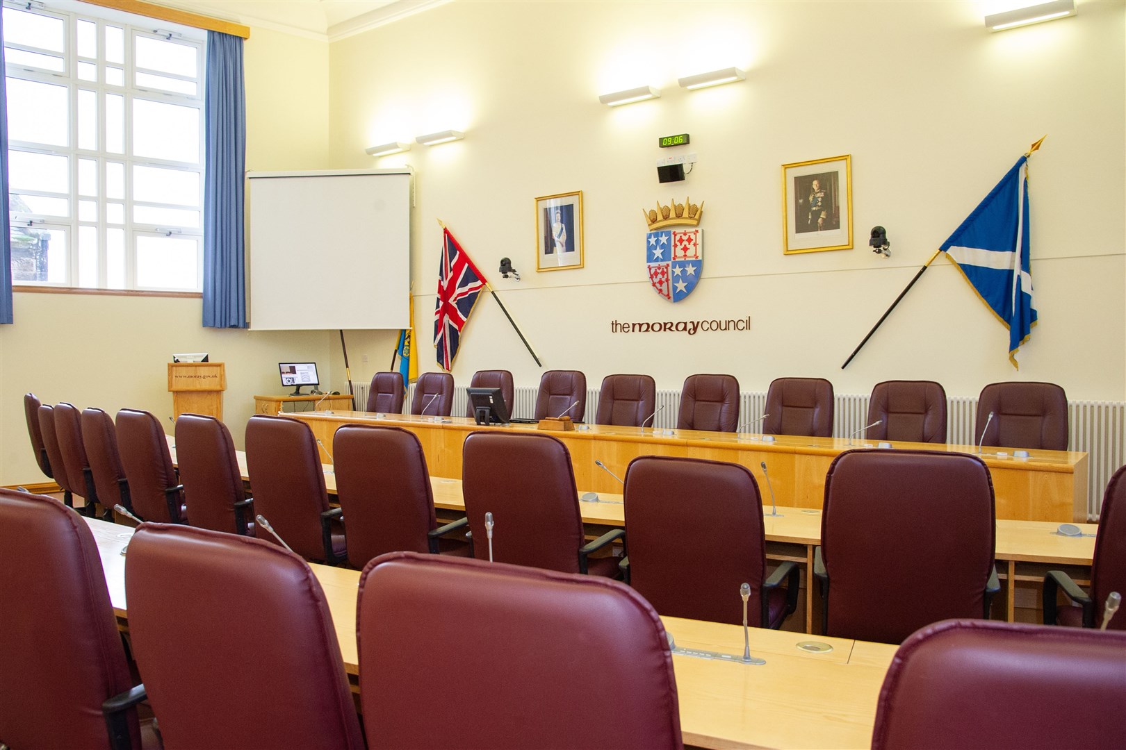 Moray Council's debating chamber has been fitted with a new sound system to allow hybrid meetings.