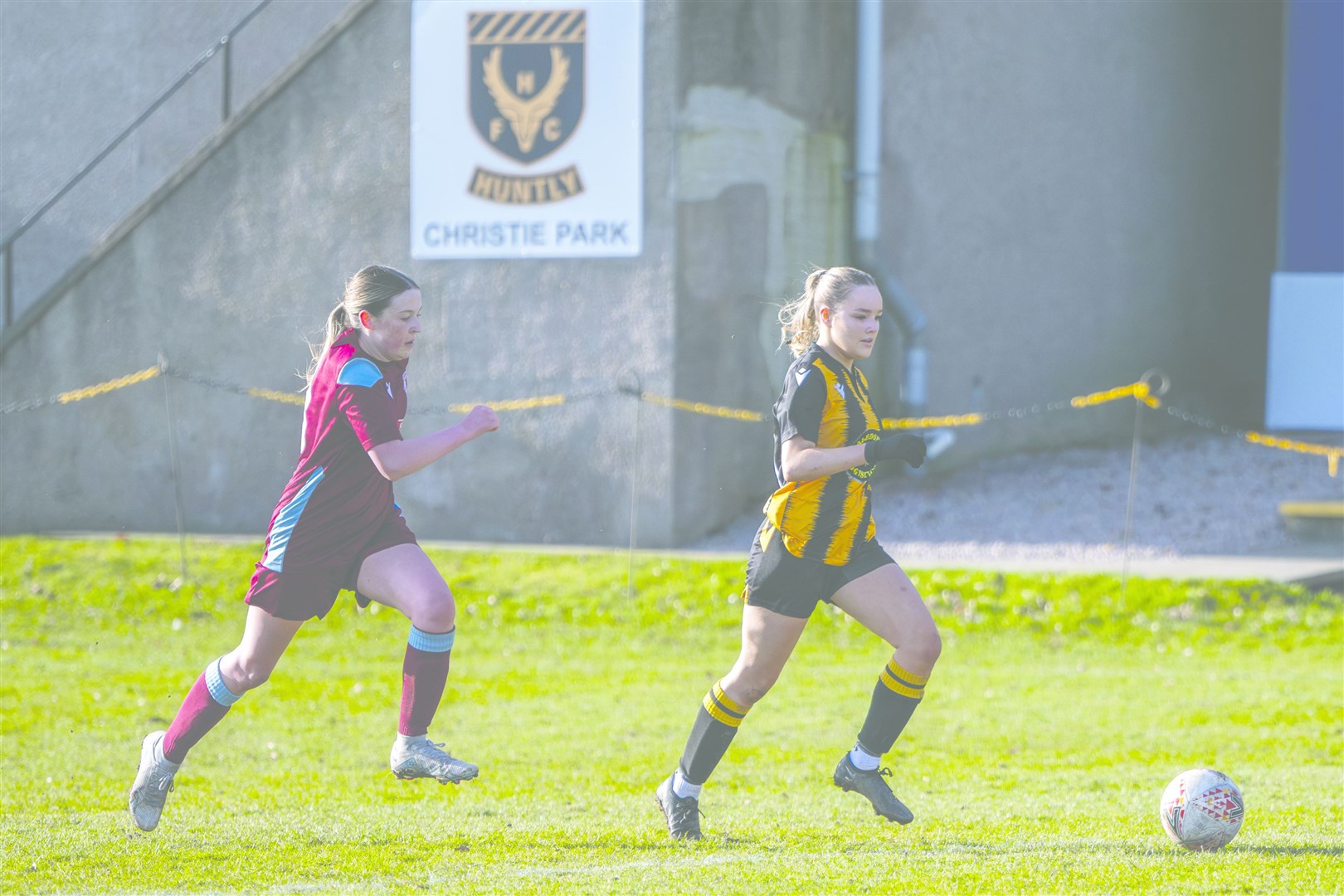 Jenna Laidlaw in action at Christie Park against Dryburgh Athletic. Picture: Davie Henderson