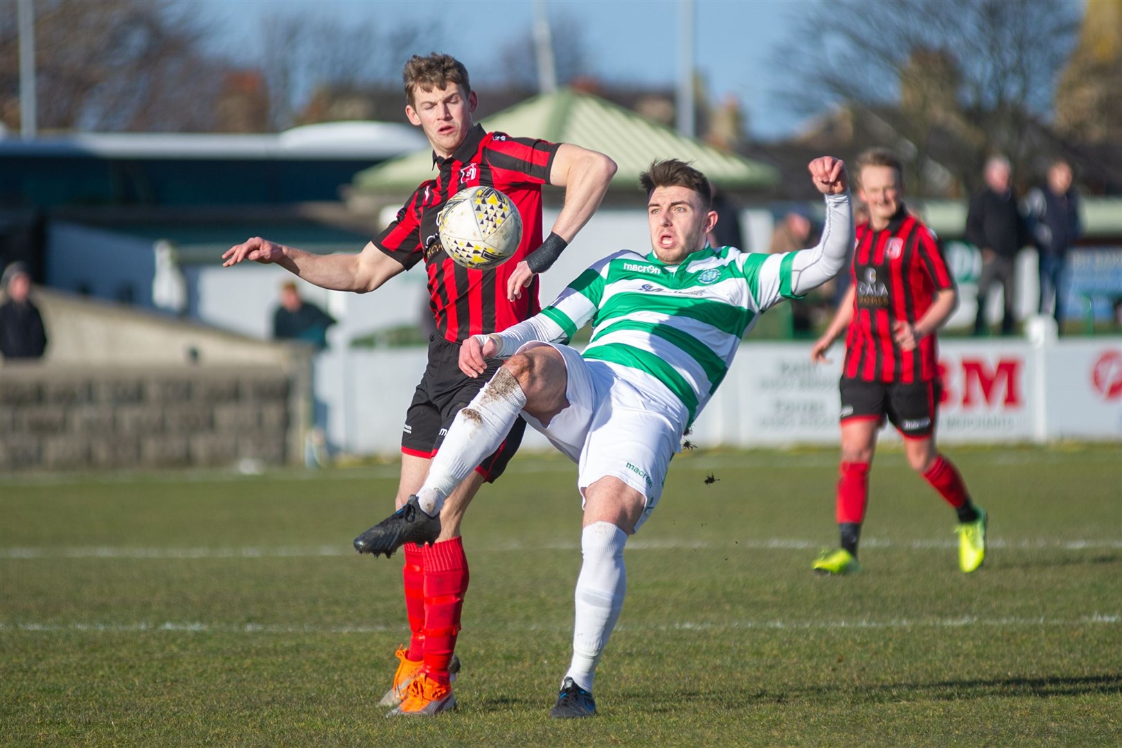 Deveronvale trialist Andy Hinter (left) scored two more goals for the Banff side in their 5-4 defeat to Nairn County. Picture: Daniel Forsyth..