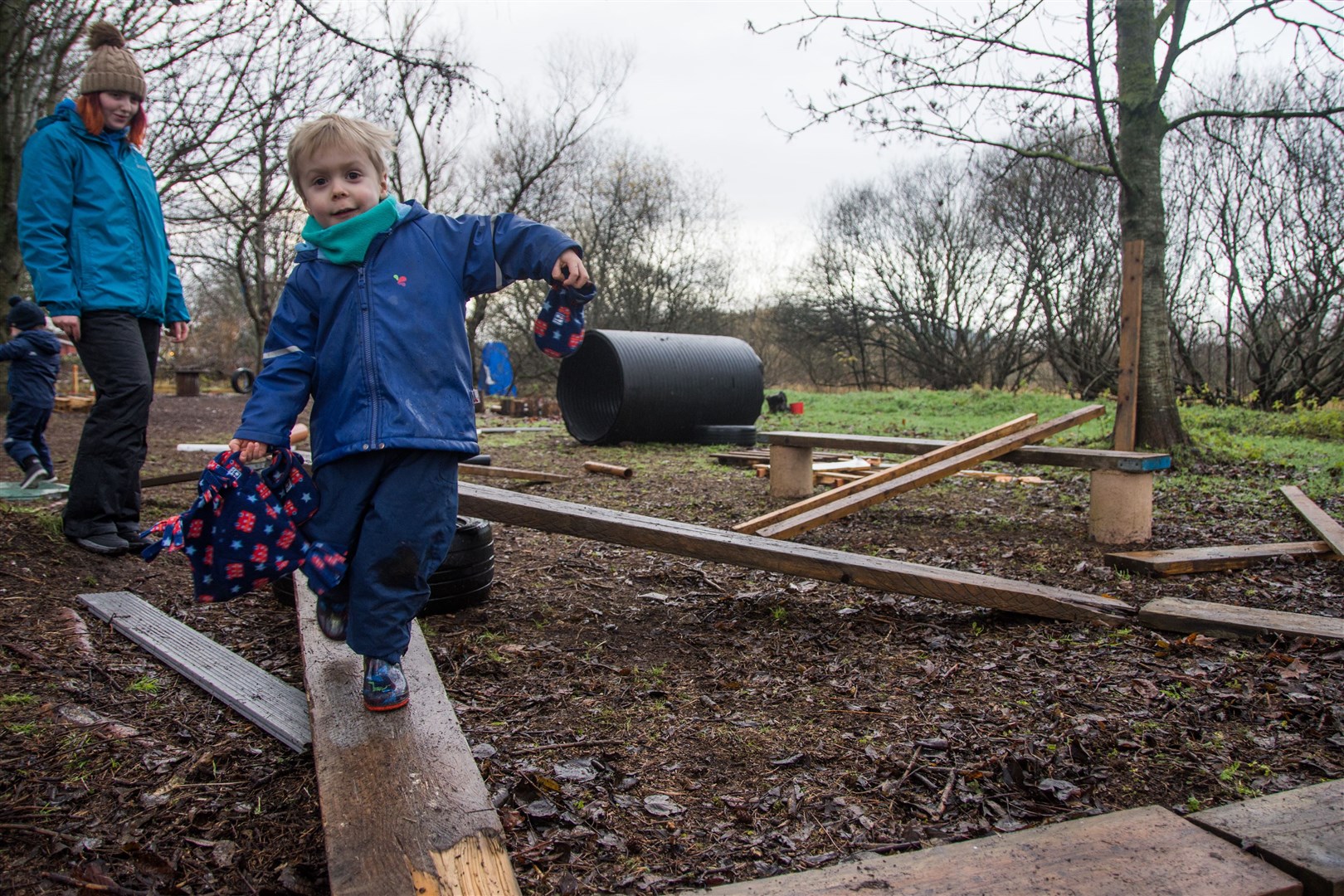 William Utley at play at Liberty Kids' new woodland outdoor learning area. Picture: Becky Saunderson.