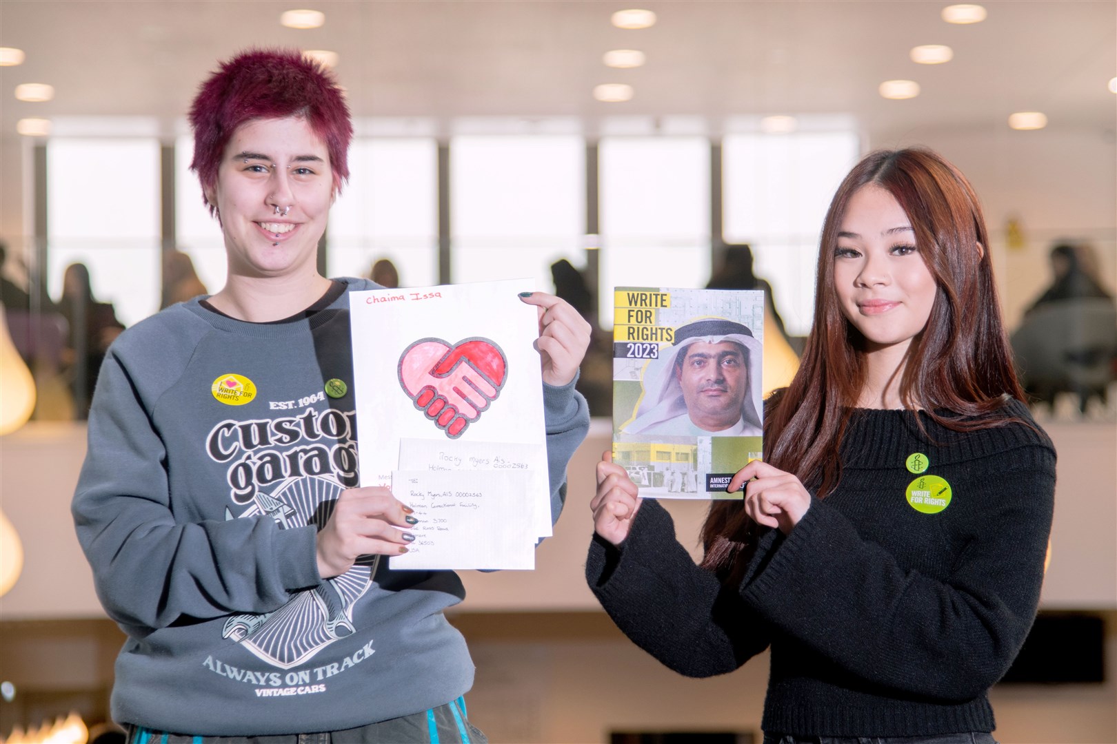 Bailey Scott and Hillary Davidson were among those taking part in Amnesty International's Write for Rights campaign. Picture: Daniel Forsyth.
