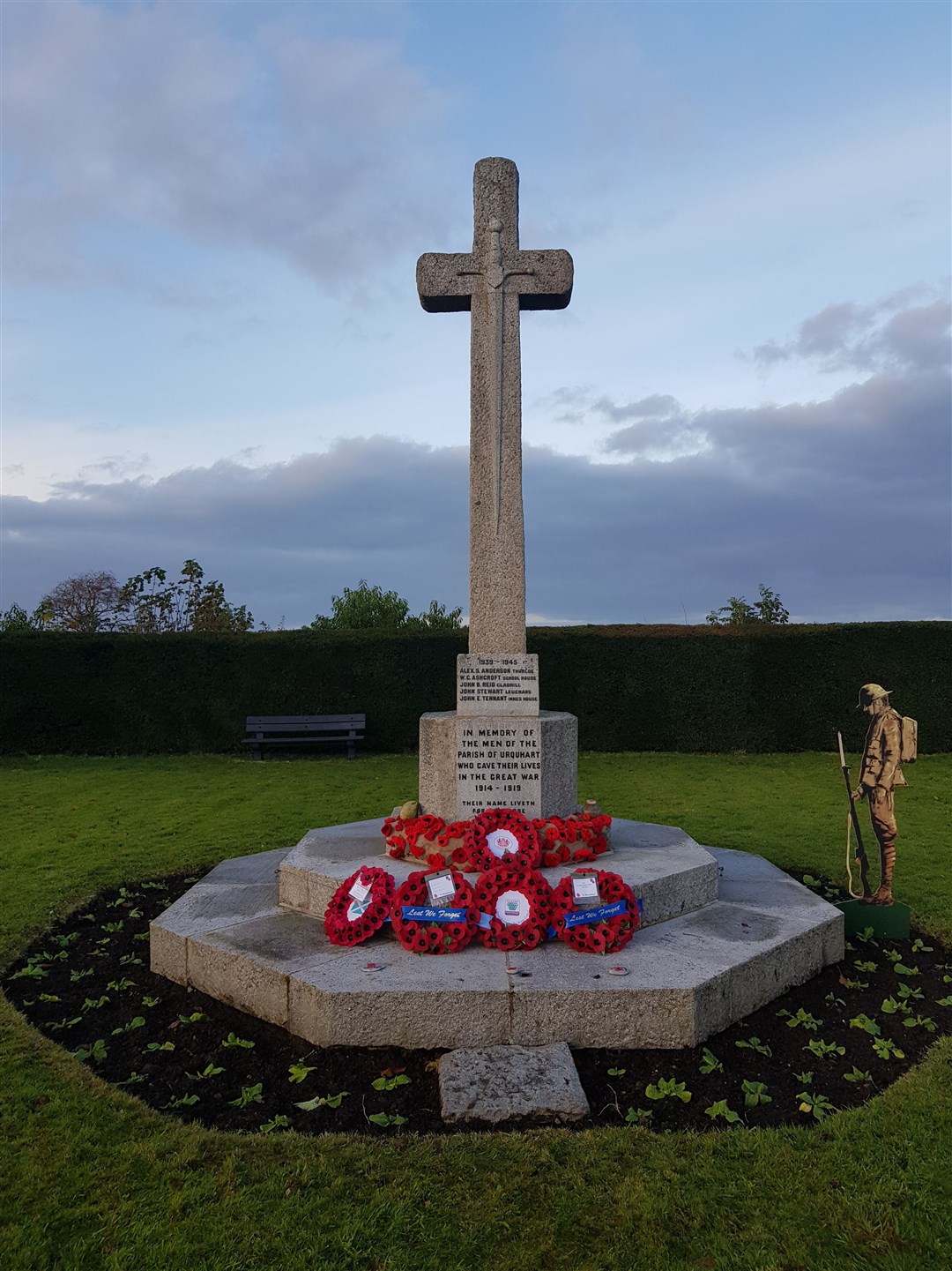 Urquhart War Memorial which stands next to the hall.