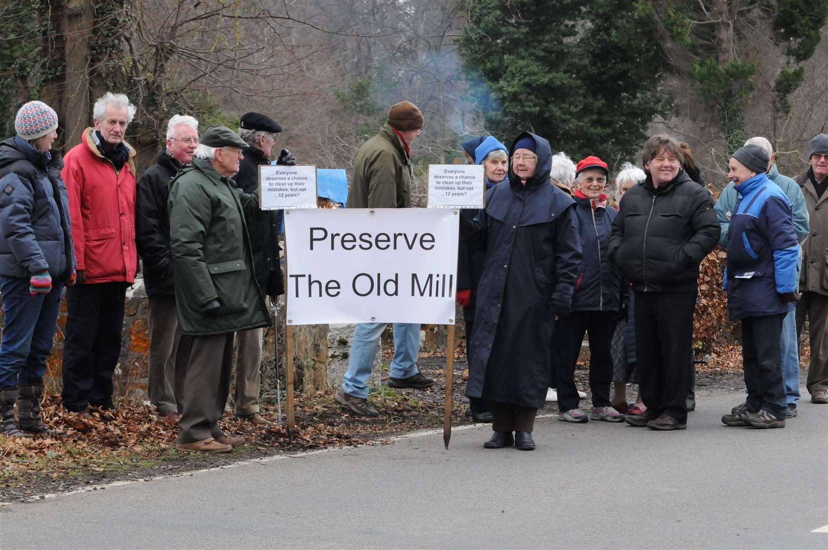 Campaigners outside the mill in 2013 during a visit by a Scottish Government reporter.