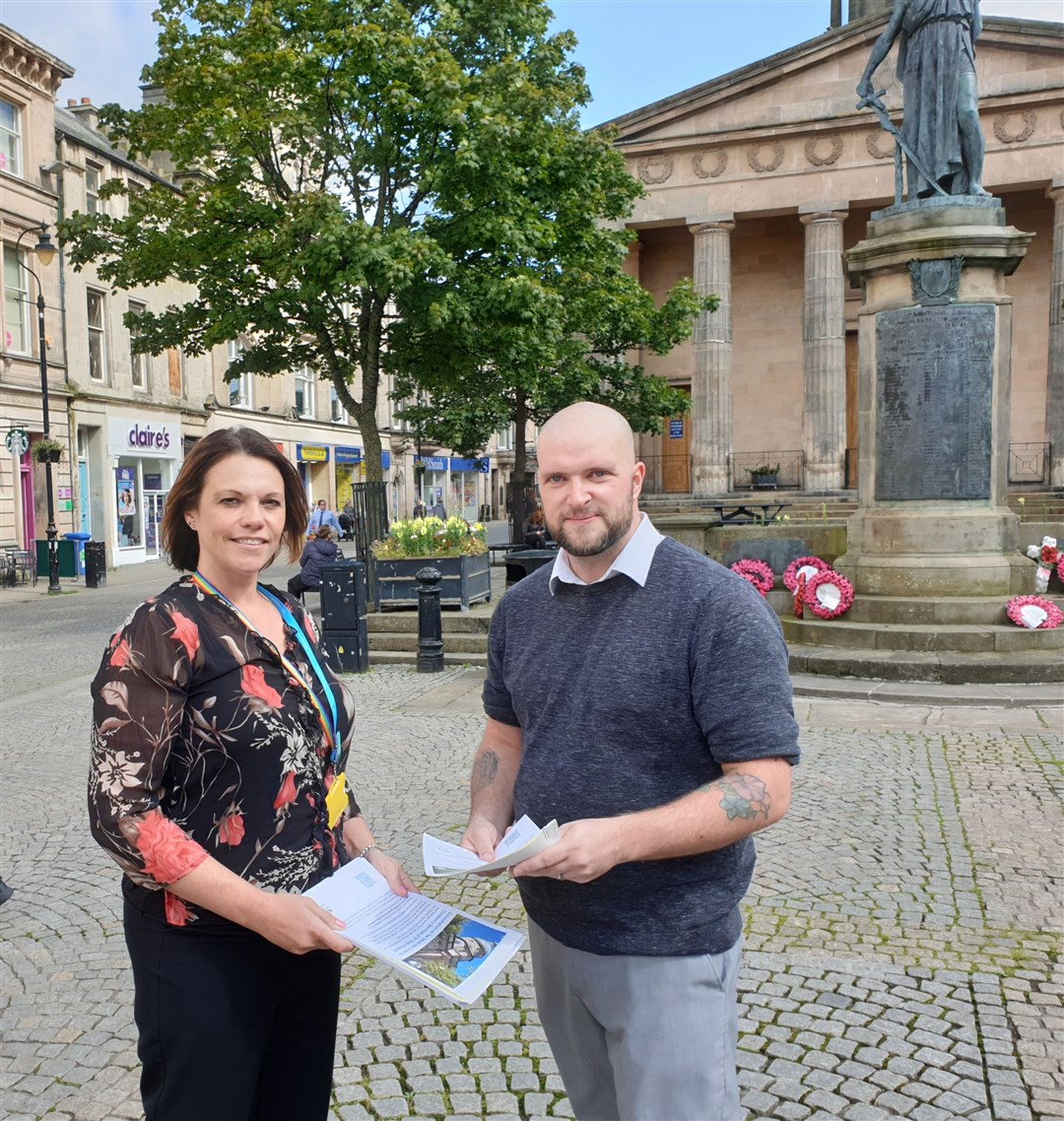 Louise Ballantyne, patient services manager, speaks to Lossiemouth resident Calum McKenzie during an earlier consultation event on Elgin High Street.