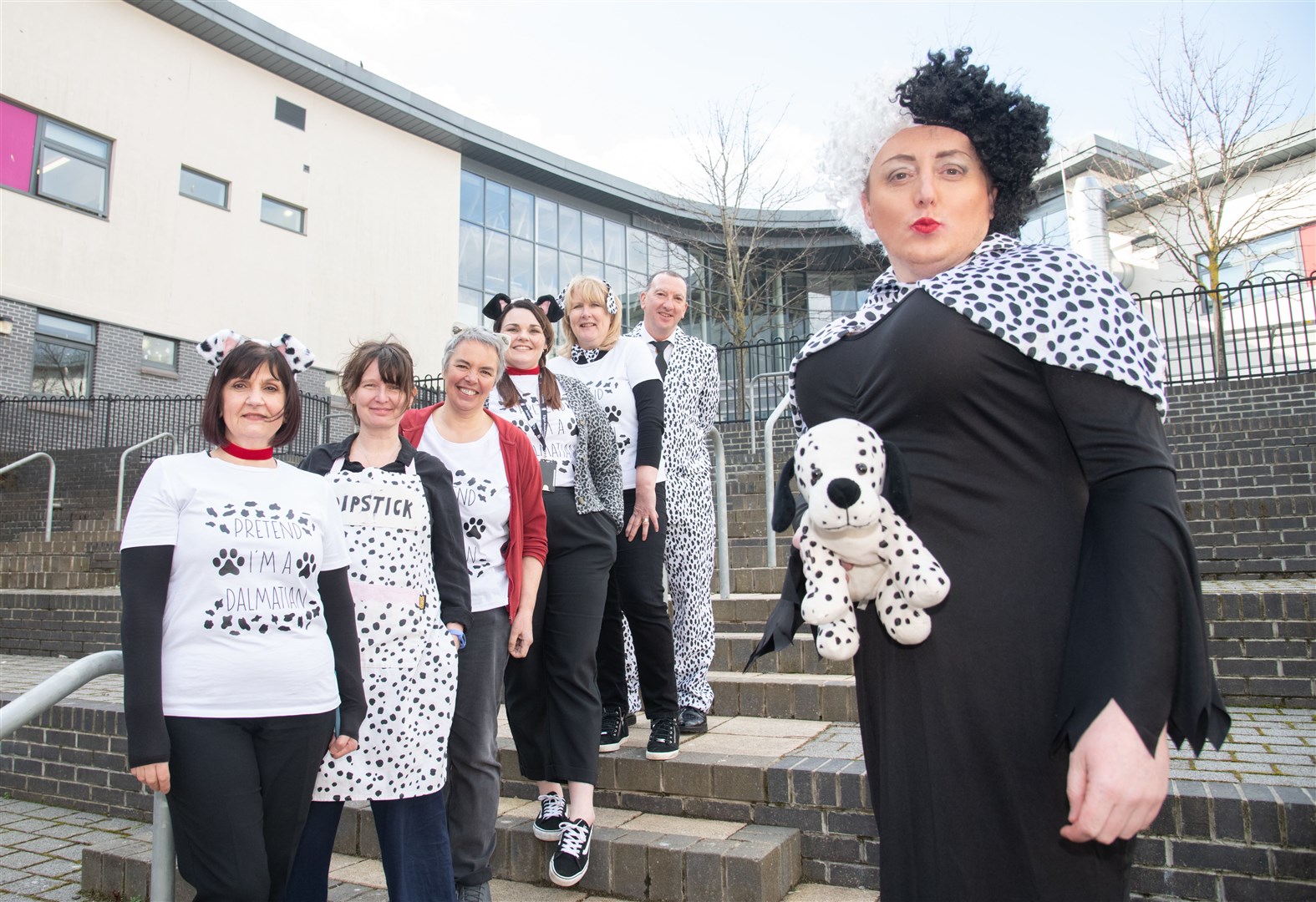 The Support for Learning team dressed as Cruella and the 101 Dalmatians. Picture: Daniel Forsyth