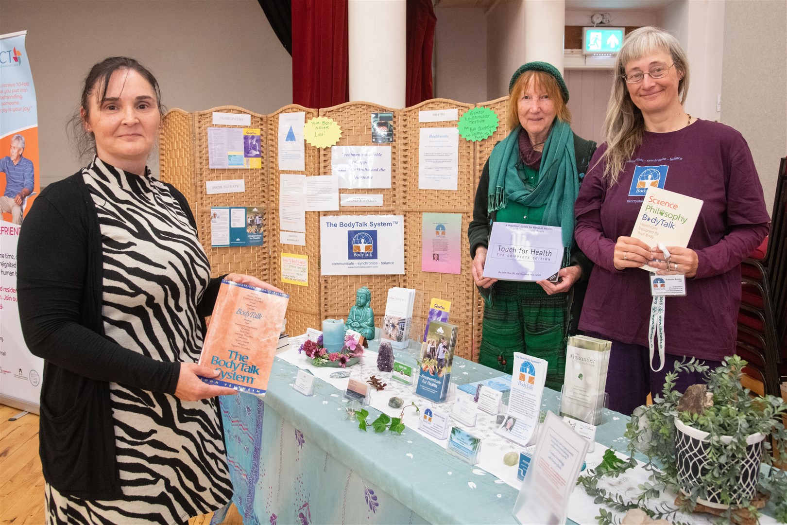 From left: Julie Lawrence, Romany Buck and Katharina Kroeber of Healthworks in Forres...Menopause Moments Marketplace at Forres Town Hall. ..Picture: Daniel Forsyth..