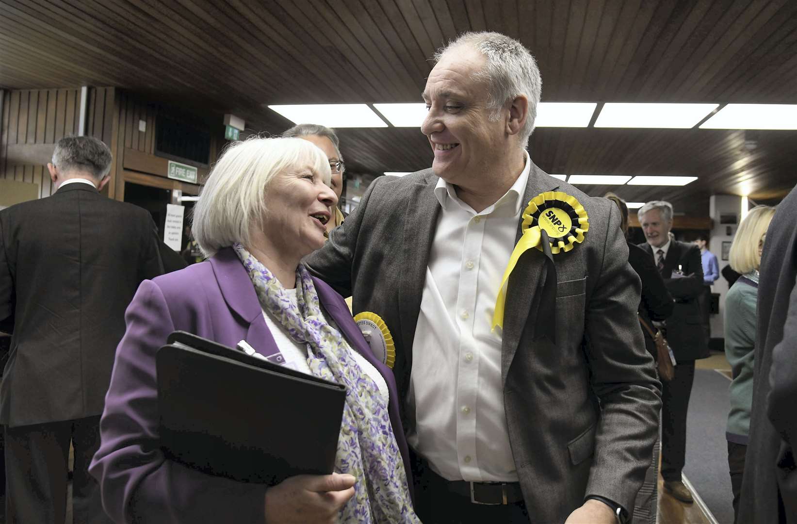 Richard Lochhead congratulates Theresa Coull. Picture: Becky Saunderson