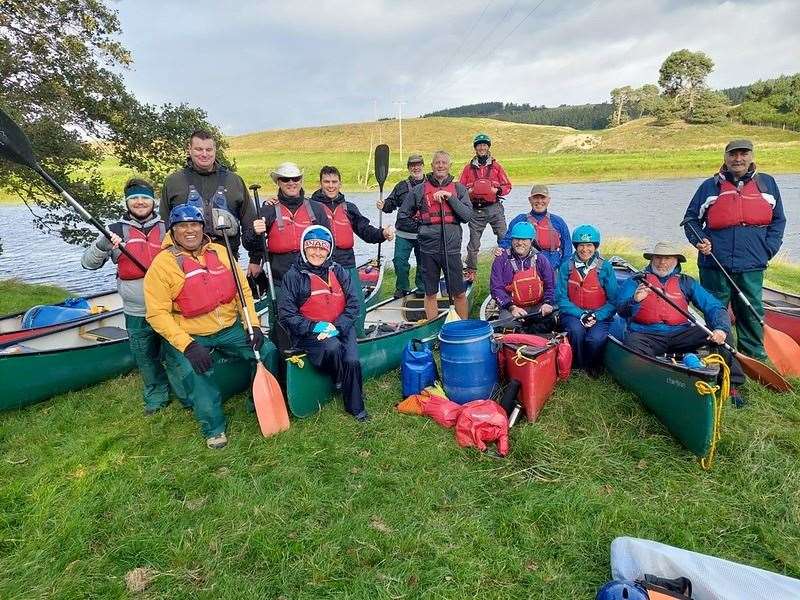The 16-strong group of British veterans on a River Spey canoeing expedition last week.