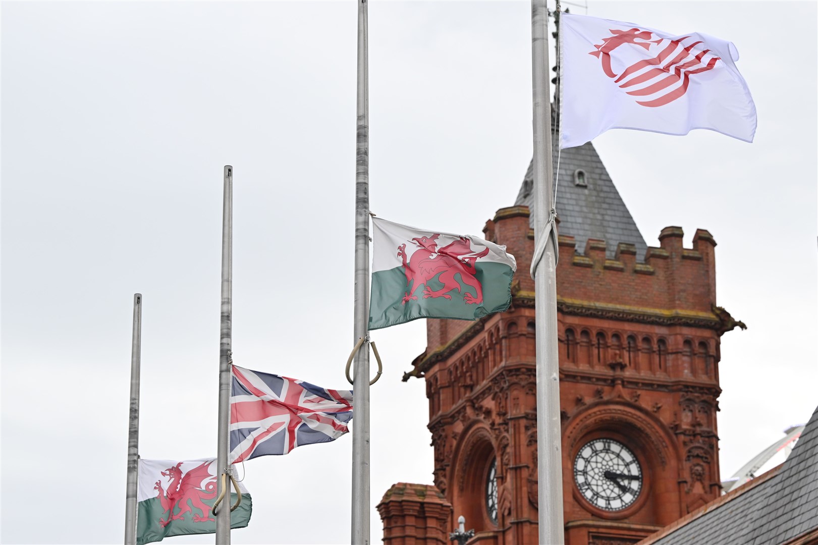 Flags flown at half mast to pay tribute to Her Majesty Queen Elizabeth II (Matthew Horwood/The Welsh Parliament)