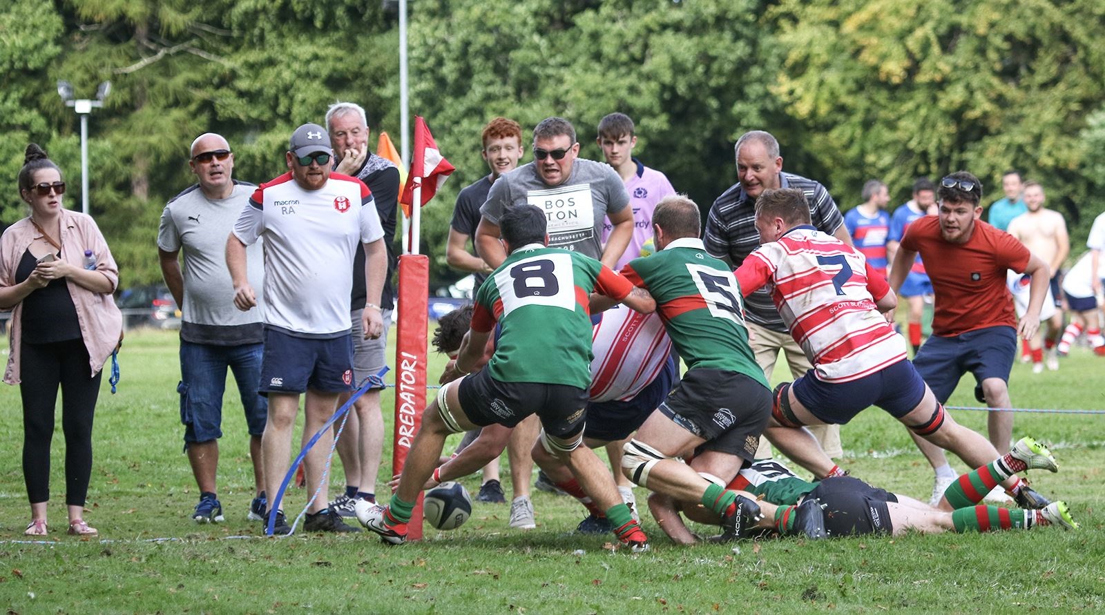Alex Matthews scored the winning try for Moray as fans watch on at close range. Picture: John MacGregor