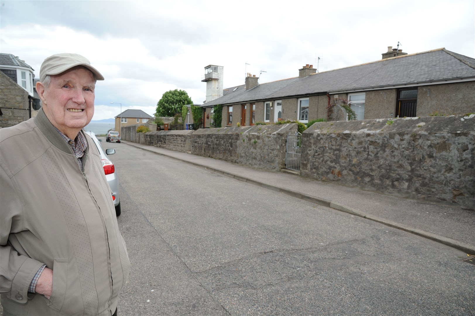 Donnie Stewart on the Lossiemouth street that was bombed during the Second World War.