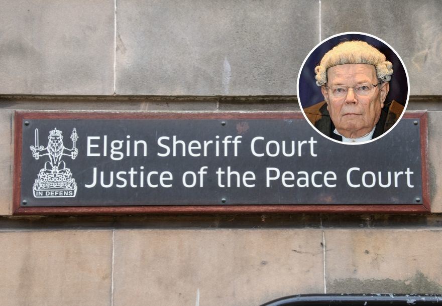 The entrance to the court house in Elgin, with (inset) Sheriff Gordon Fleetwood.
