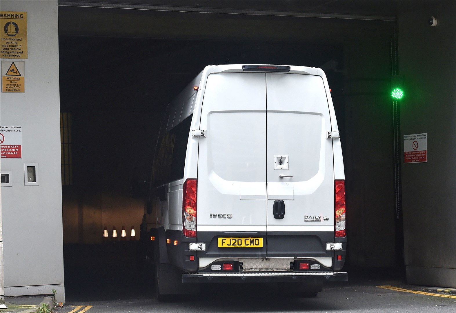 A prison van arrives at Manchester Crown Court, where the Lucy Letby murder trial is taking place (PA)