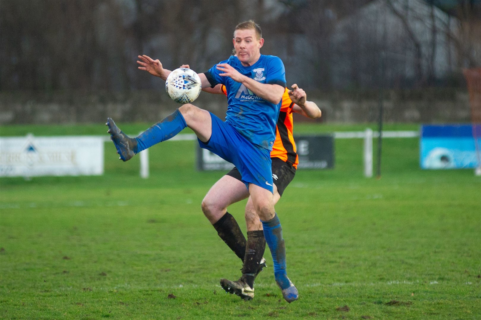 Kris Duncan, who scored five at the weekend, in action for Strathspey Thistle. Picture: Daniel Forsyth