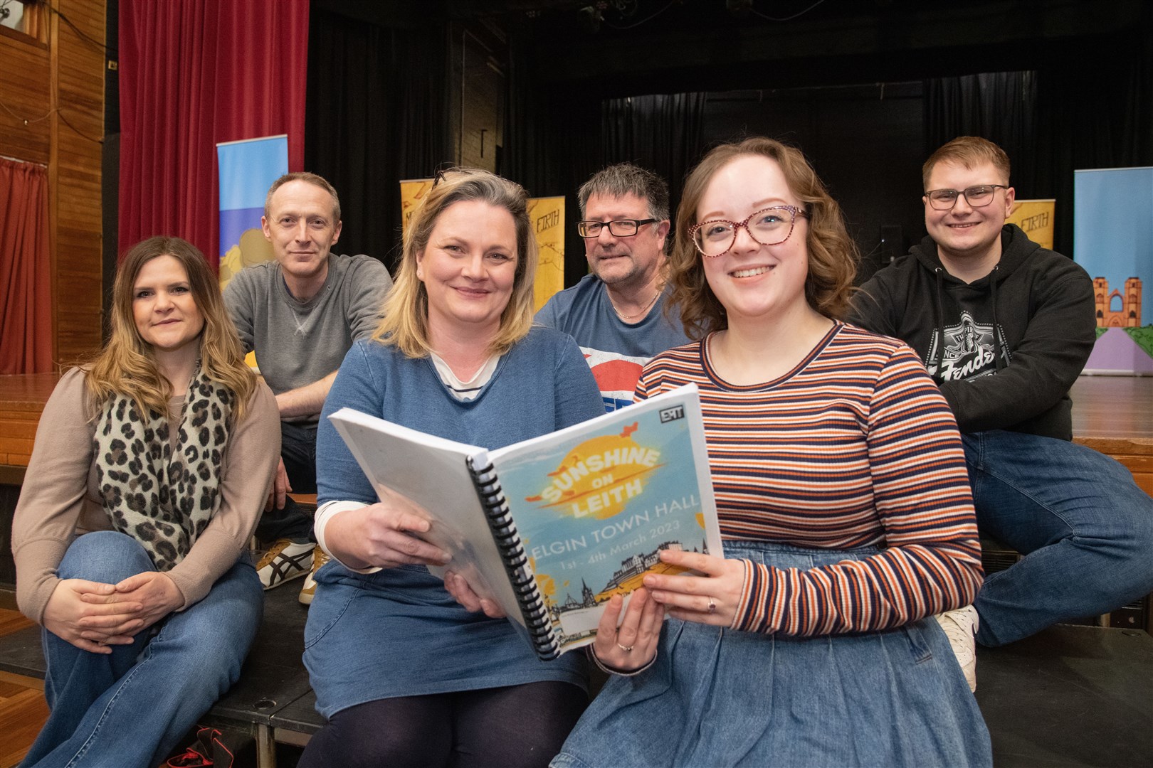 From left; Liz (Natalie Munro), Ally (Garry Collins), Jean (Lesley Mitchell), Rab (Callum McKenzie), Yvonne (Amy Lowe), Davy (Gregor Lawson)...Elgin Musical Theatre present Sunshine on Leith at the Elgin Town Hall...Picture: Daniel Forsyth..