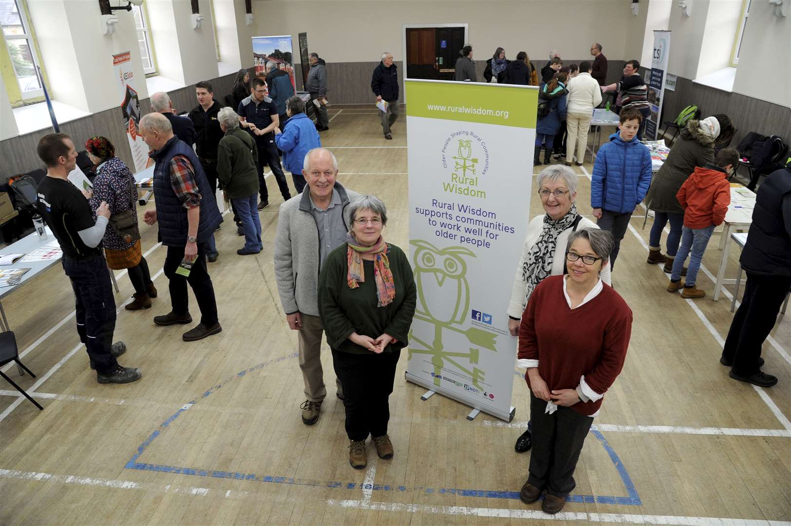 Energy information day at Burghead Community Hall. From left, Burghead and Cummingston community councillor Jim Patterson, Joan Megson, Liz McKnockiter, and Fi Thomson, of Rural Wisdom. Picture: Eric Cormack.