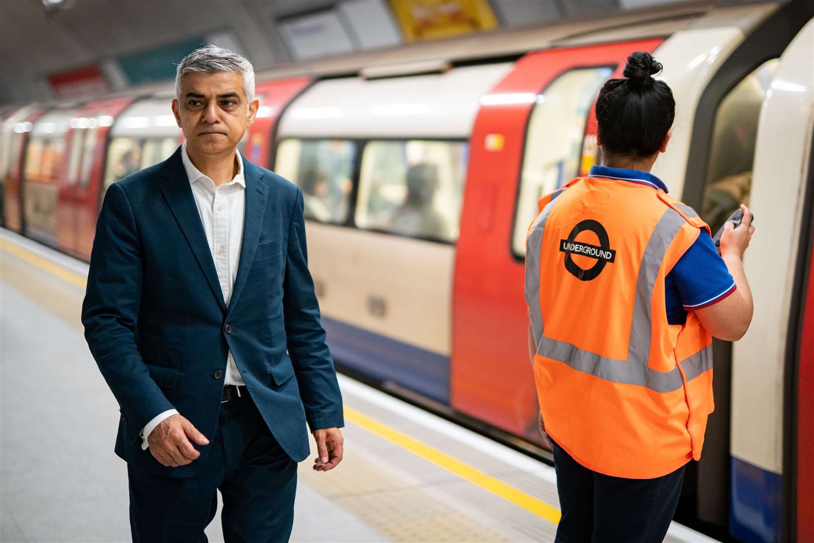 Mayor of London Sadiq Khan re-opened the Bank branch of the Northern line at Monument Station in London (Aaron Chown/PA)