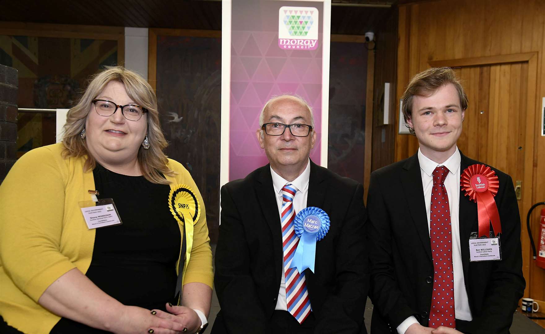 Elected candidates for Ward 4 Fochabers and Lhabryde from left Shona Morrison, Marc Macrae and Ben Williams..Moray Council Local Election May 2022...Picture: Becky Saunderson..