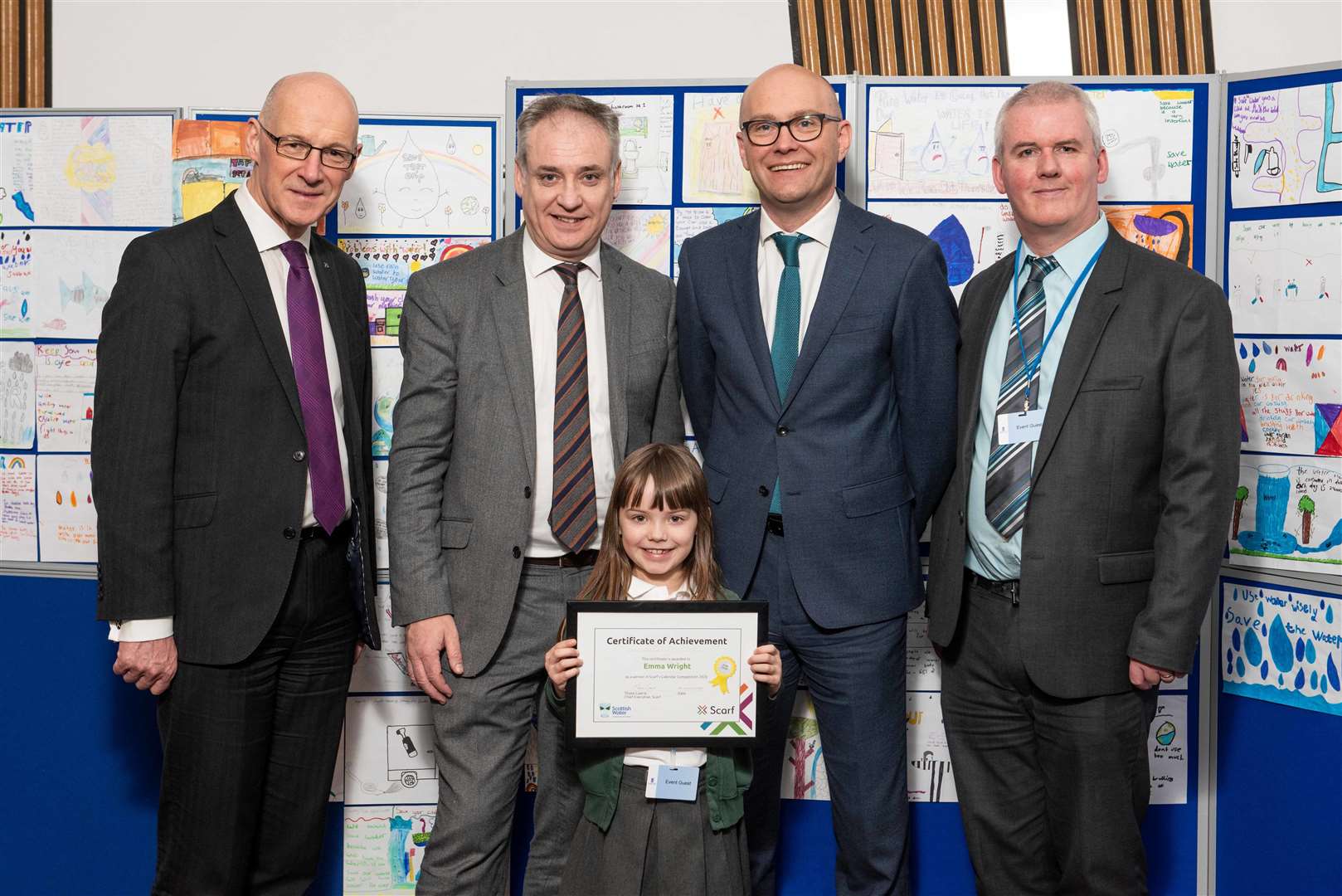 Emma Wright pictured with (from left) Deputy First Minister John Swinney, Moray MSP Richard Lochhead, Brian Lironi of Scottish Water and Thane Lawrie of Scarf.