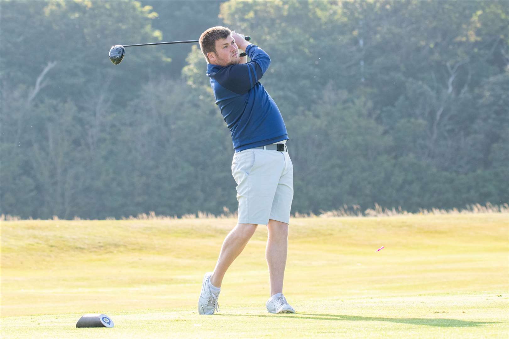 Liam Joss drives off the second during Friday's semi final...Banff's Duff House Royal Golf Club hold their 2022 5-Day Open...Picture: Daniel Forsyth..