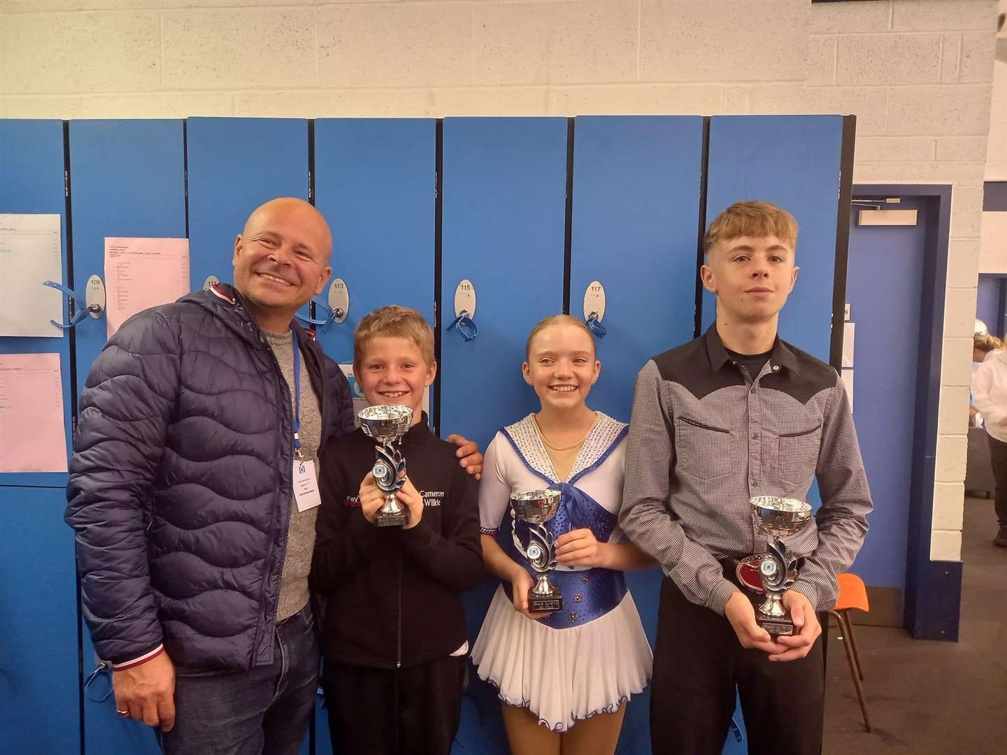 Moray Figure Skating Club coach Graeme Summers with medal winners Cameron Wilkie, Chloe Sutherland and Daniel Clapperton.