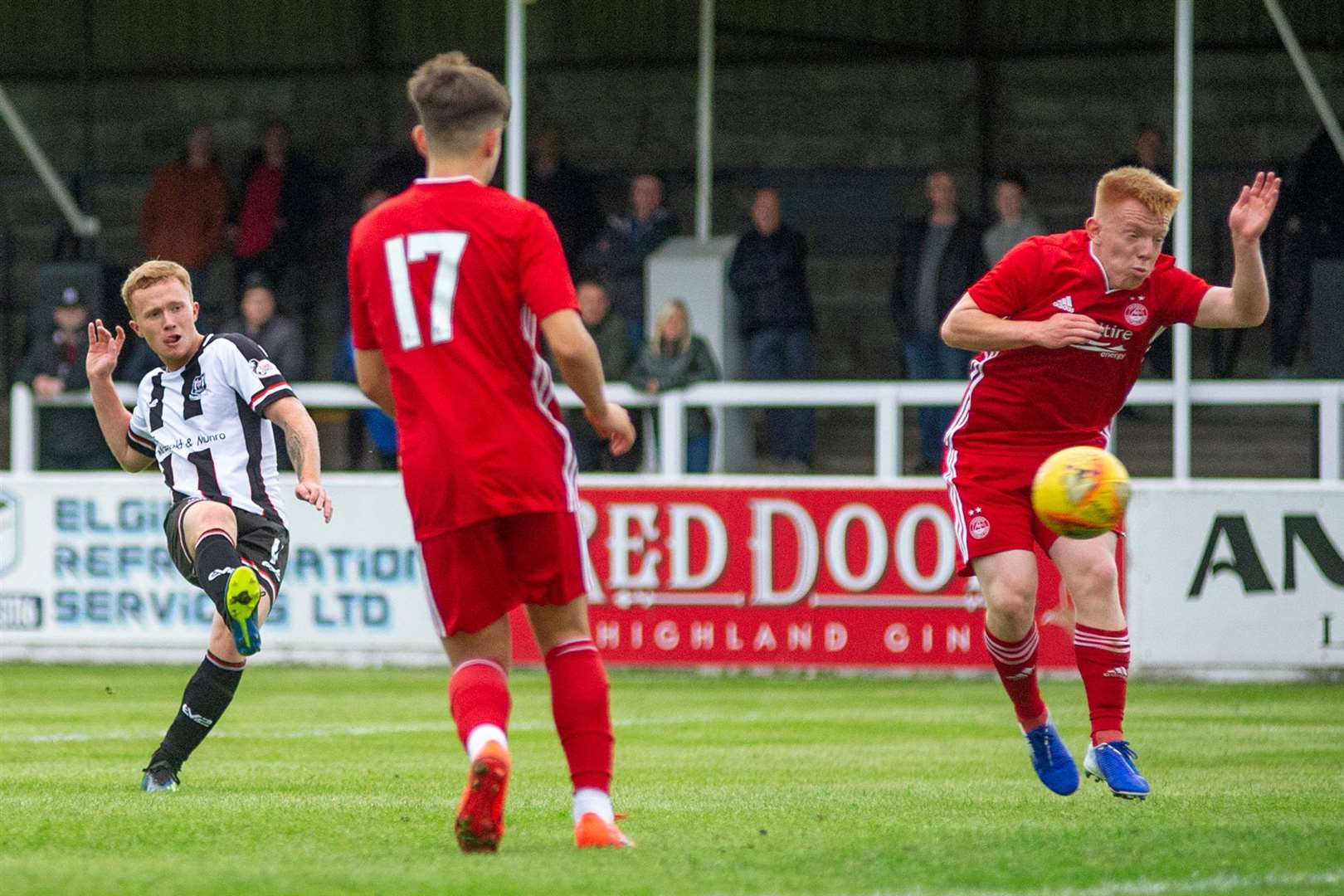 Elgin new boy Conor O'Keefe scores the second of a quickfire hat-trick. Photo: Daniel Forsyth