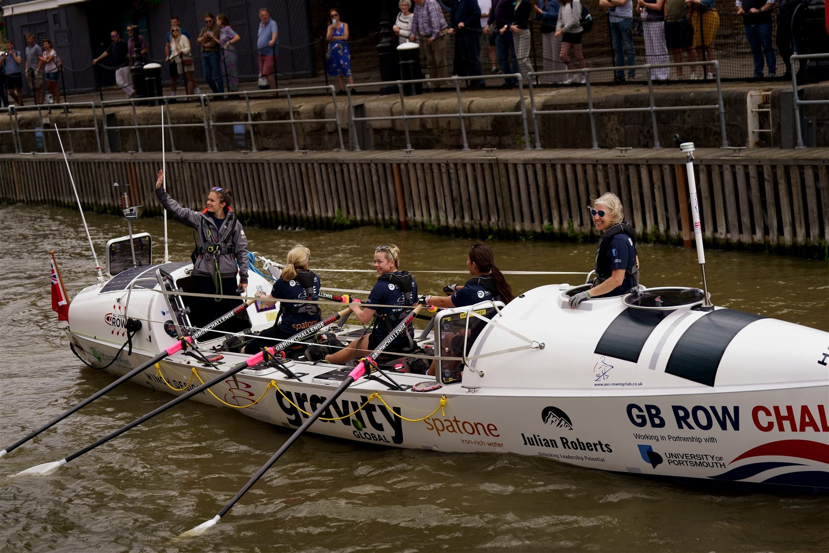 Crew from team All Systems Row approach the start point of the GB Row Challenge on the River Thames in central London (Victoria Jones/PA)
