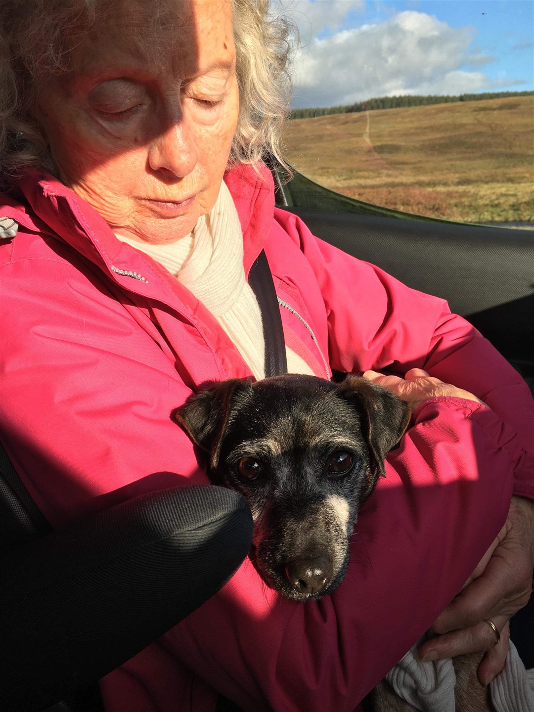 Frances Fraser, from Banchory, with elderly dog Morag, who is lost in Elgin.