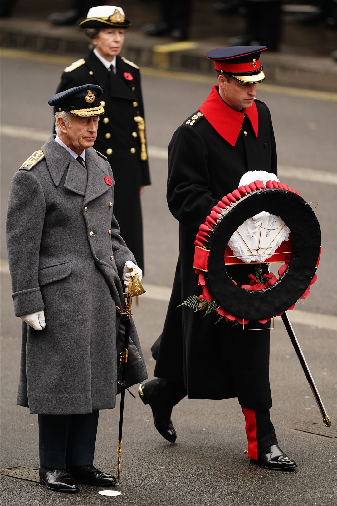 The King and the Prince of Wales lay wreaths during the Remembrance Sunday service (Aaron Chown/PA)