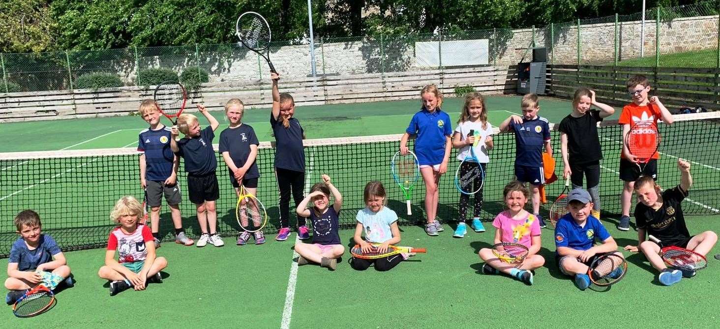 The children from Elgin and Rothes’ A and B teams who met at Cooper Park for a great afternoon of mini tennis.