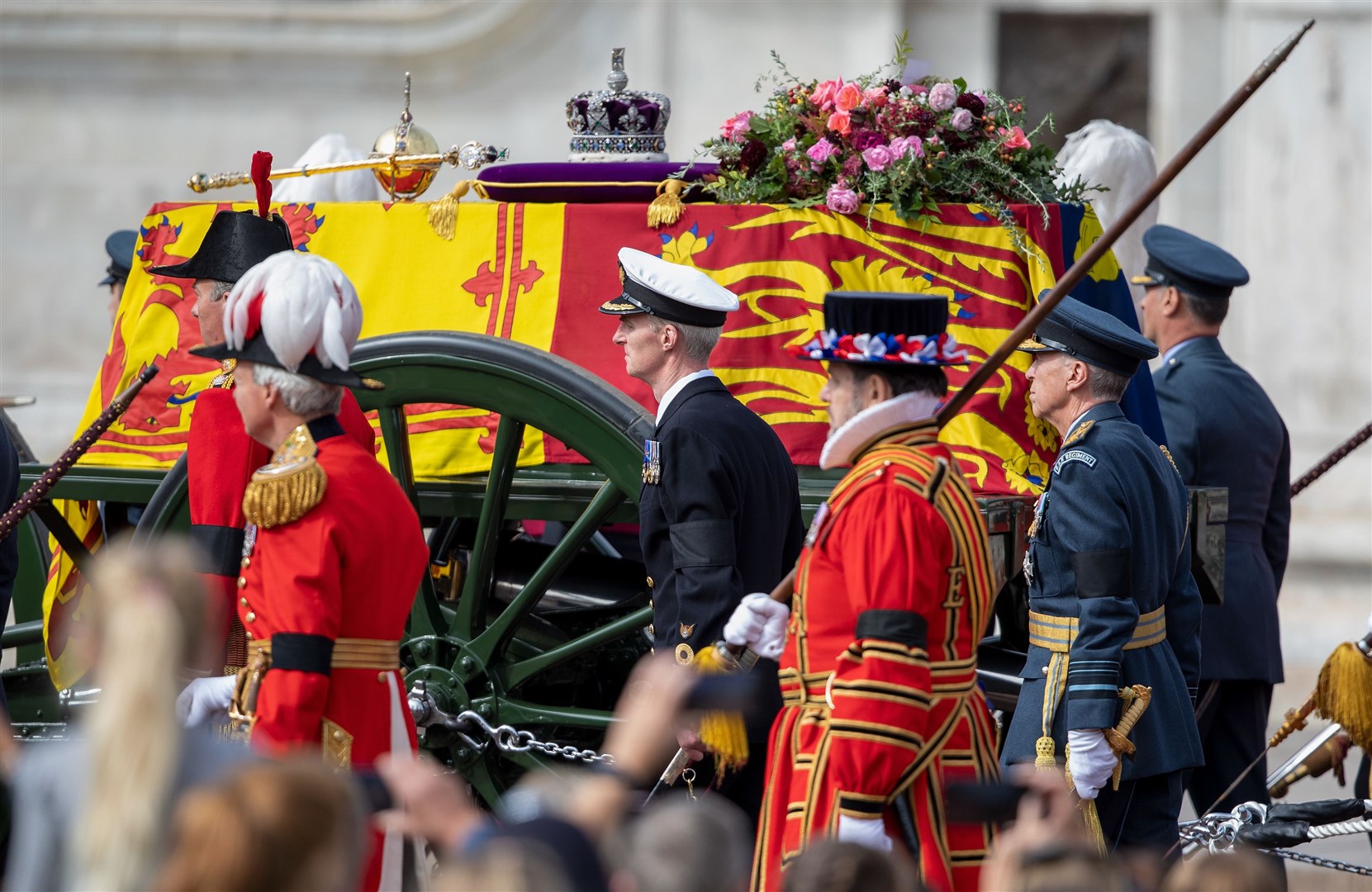The Orb, Sceptre and Crown were carried on the Queen’s coffin (Suzan Moore/PA)