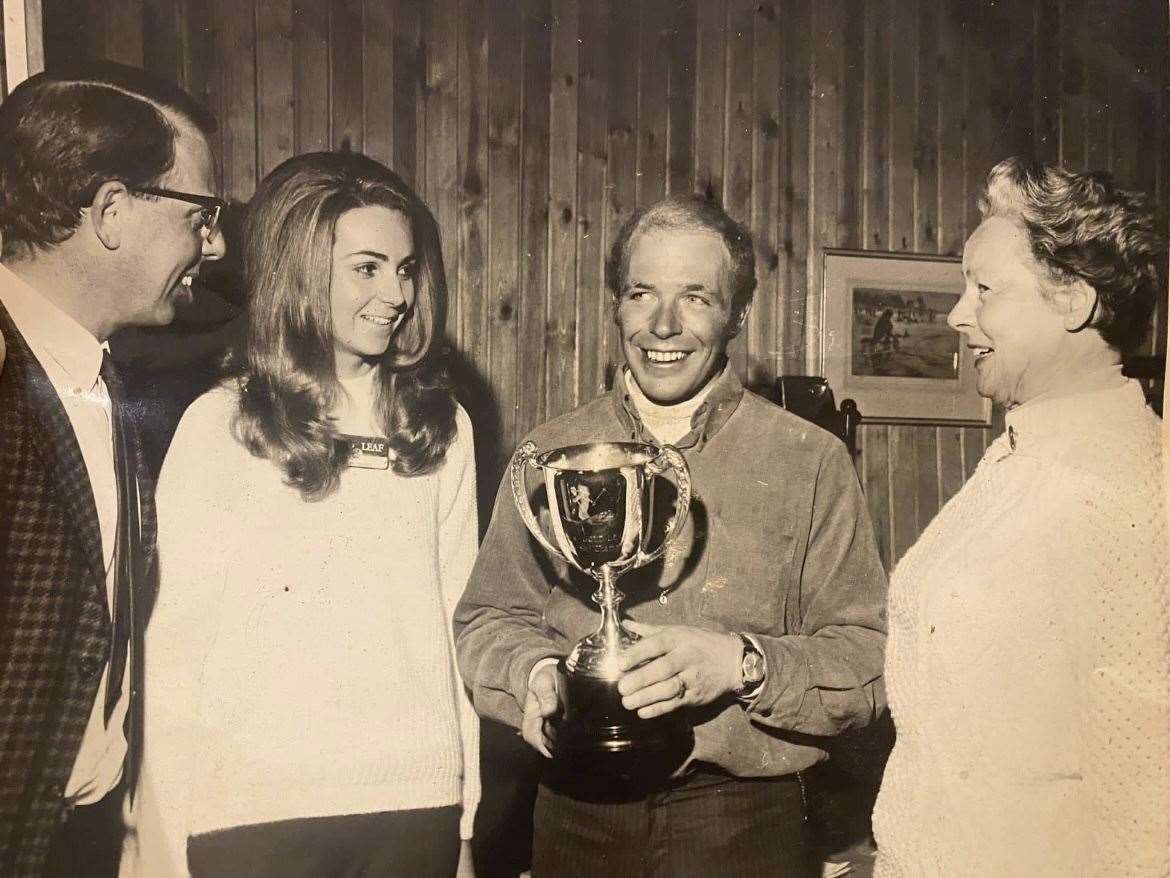 Ian Baxter was the one of the very best skiers of his era and one of the last great ski pioneers of the Cairngorms. Here he is being presented with the Scottish ski championship trophy in 1969.