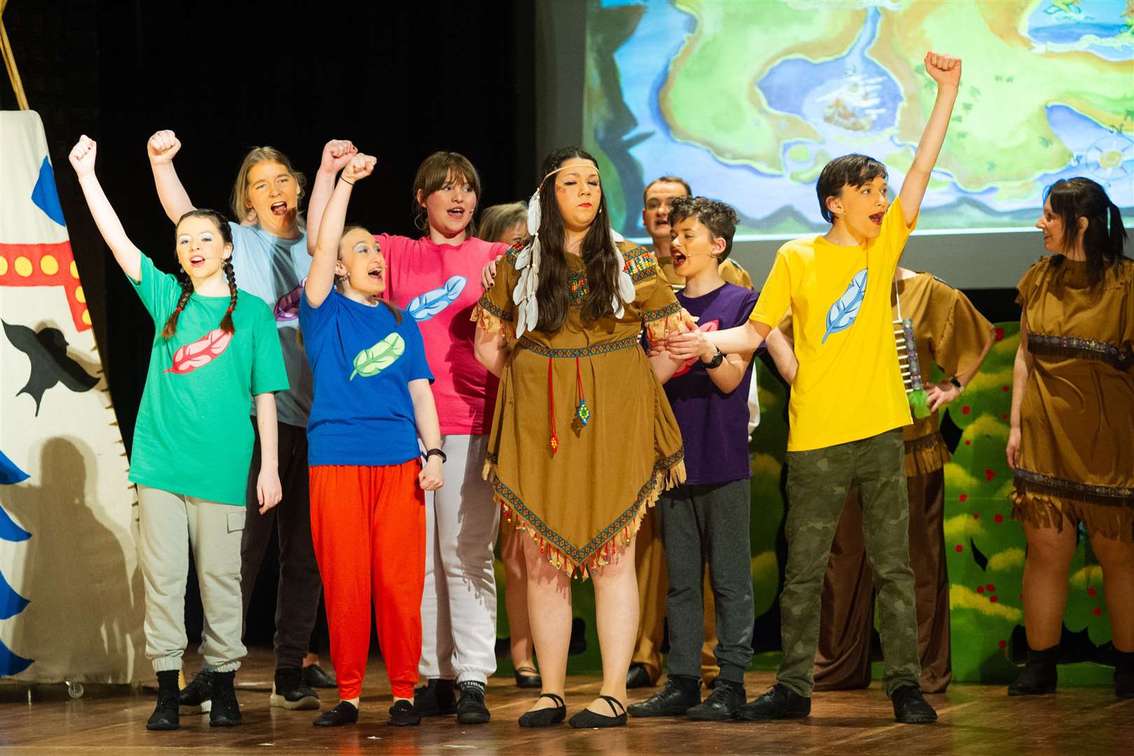 The lost boys capture Tiger Lily (Ally Deas) during a game early on in the show. ..Elgin Amateur Dramatic Society's 2021 Pantomine 'Peter Pan', held at Elgin Town Hall...Picture: Daniel Forsyth..