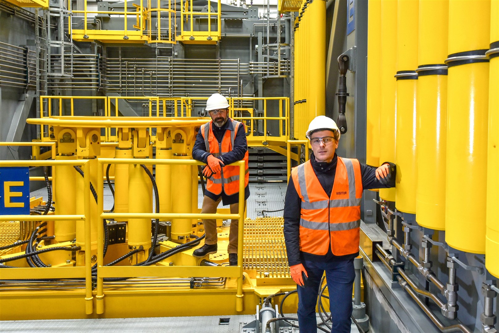 Left to right: EFC Sales director Craig Clarke and managing director Tom Dixon take a final look at the conductor tension system, prior to load out at Forsyths facility, Buckie.