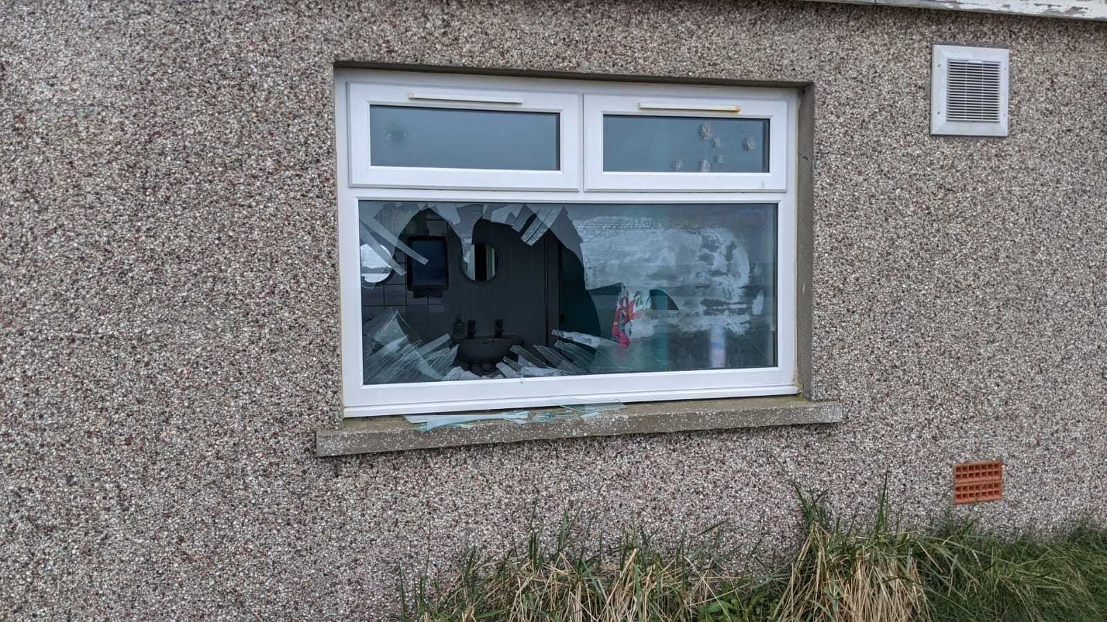 A beach-facing window was smashed at Moray Firth Watersports Association in Lossiemouth.