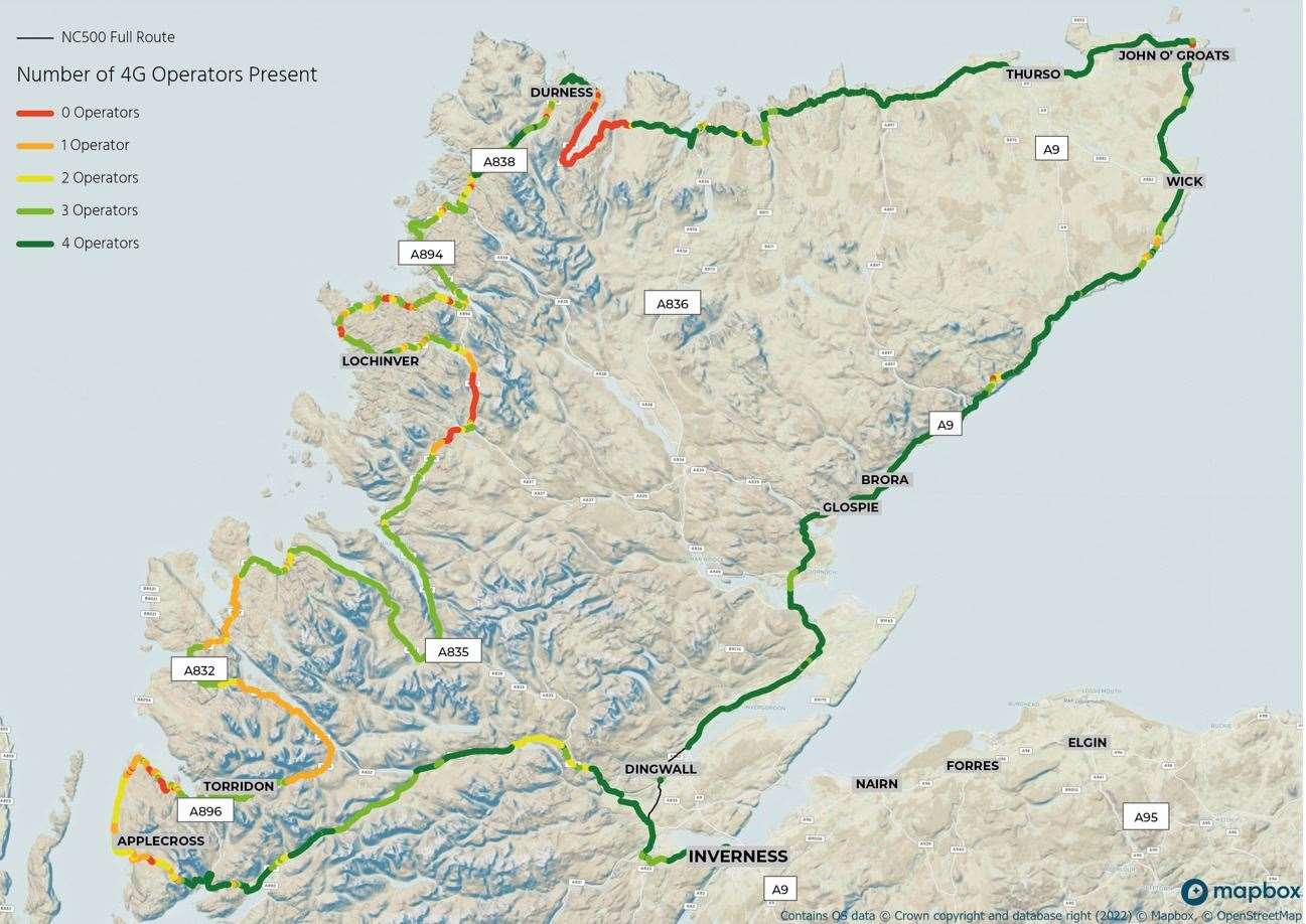 There are more than 37 miles without 4G coverage on the route with many popular tourist hotspots like Clachtoll Beach and Loch Eriboll included in the dark spots.