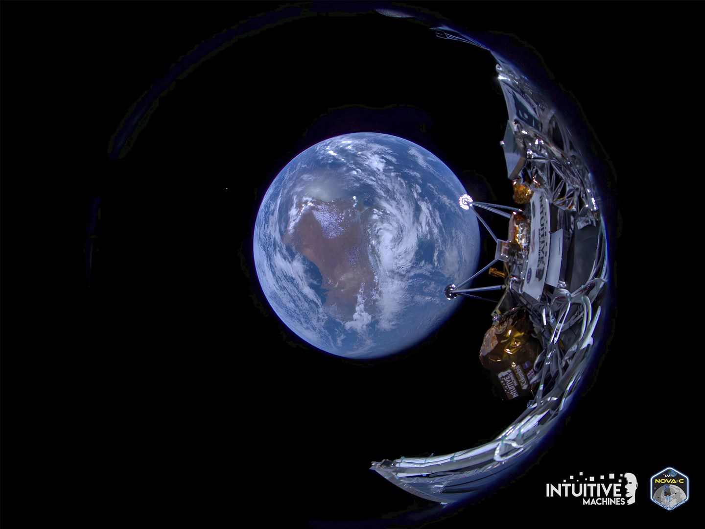 This image provided by Intuitive Machines shows its Odysseus lunar lander with the Earth in the background (Intuitive Machines/AP)