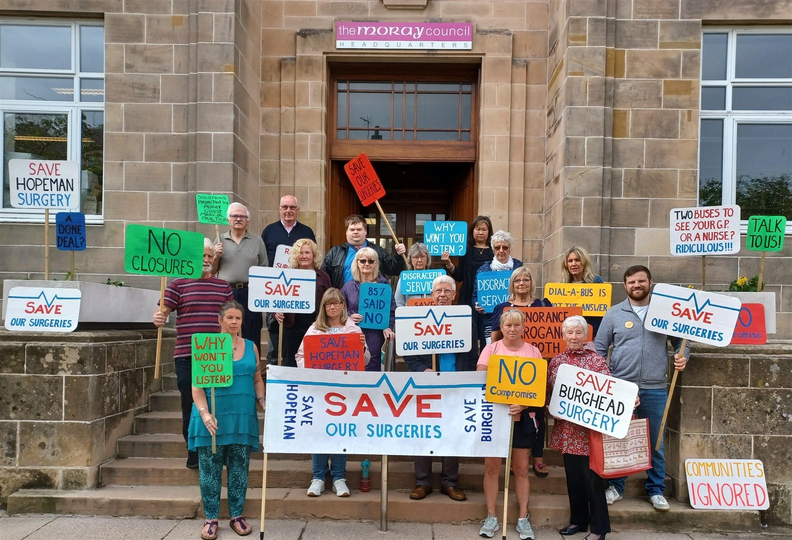 Campaigners protesting outside Moray Council earlier this year.