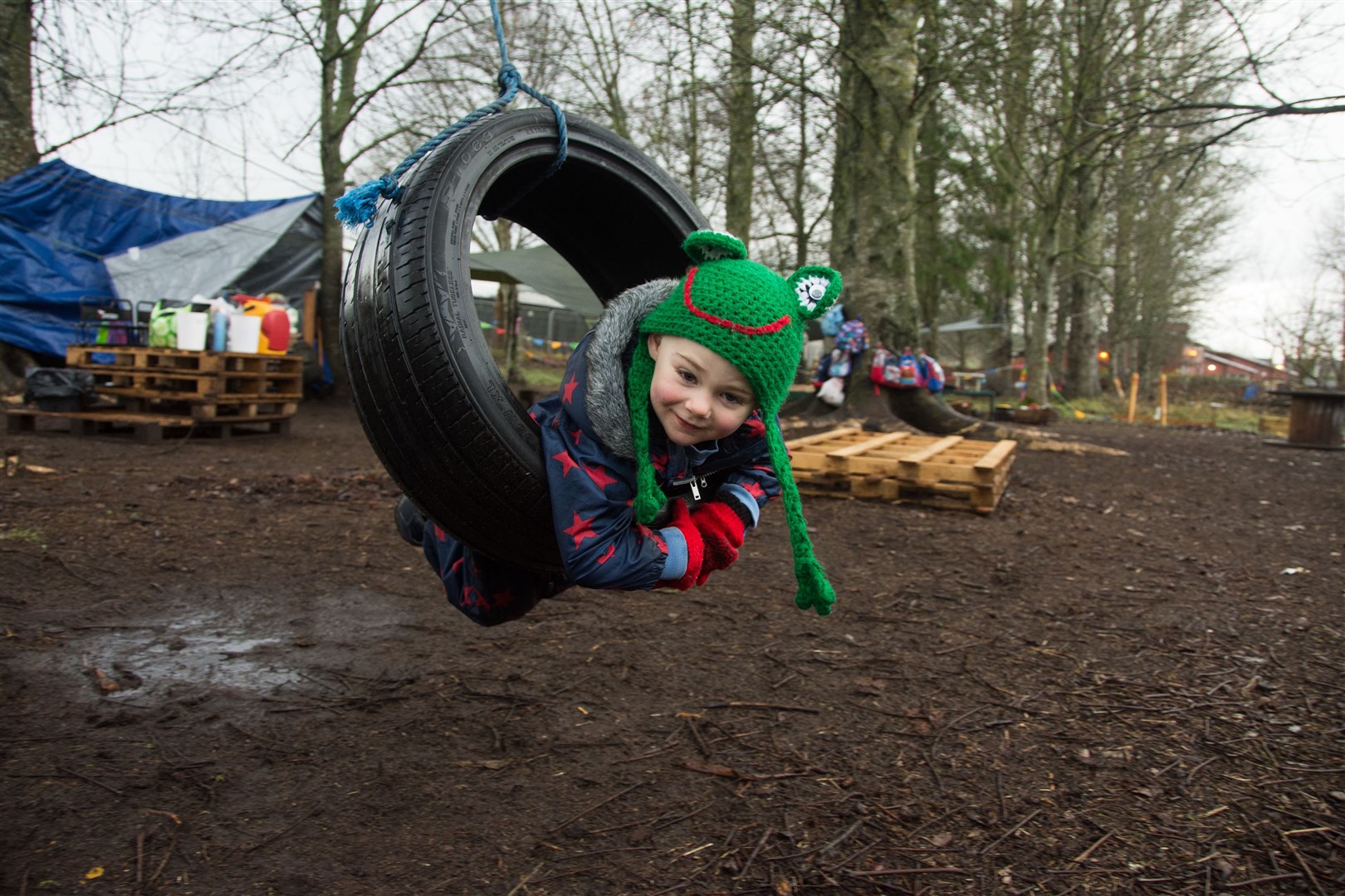 Oscar Wainwright on a swing at Liberty Kids' outdoor learning area in Elgin. Picture: Becky Saunderson.