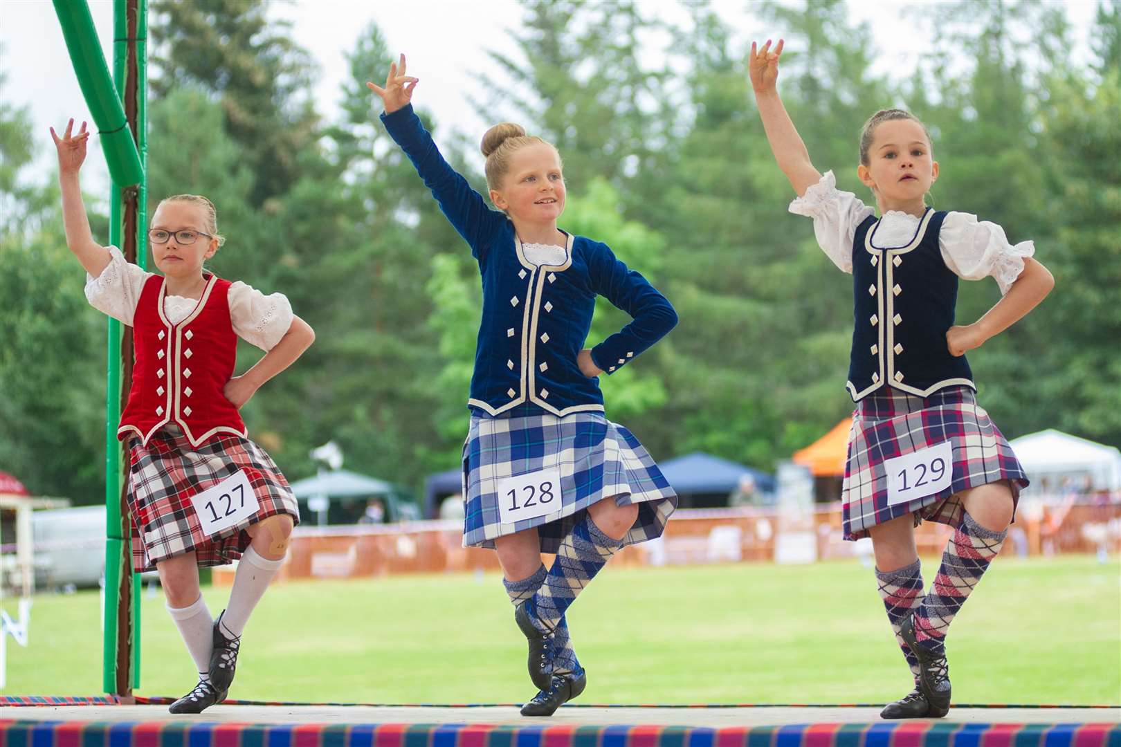 Highland Dancers - left to right - Legacy Bamlett (Canada), Hannah Lea McGee (Canada), Laurie Grigor (Fochabers). Picture: Daniel Forsyth. Image No.044479.