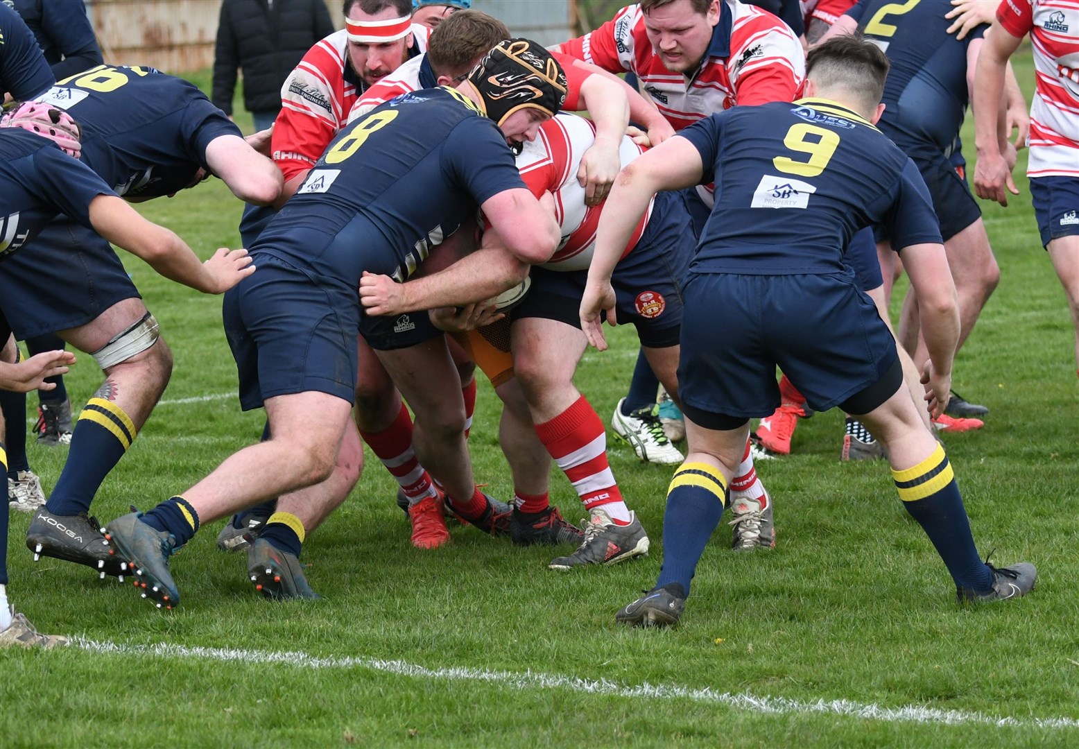 Moray forwards drive towards the line. Picture: James Officer